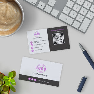 Carte De Visite Professional Grey Purple ajoutez votre logo QR Cod
