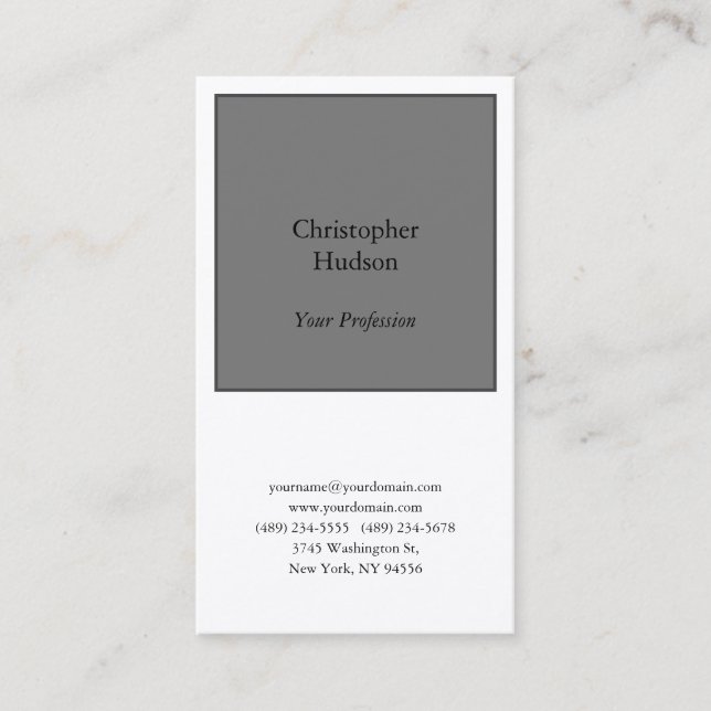Carte De Visite Professional Grey & White Plain Premium Silk (Devant)