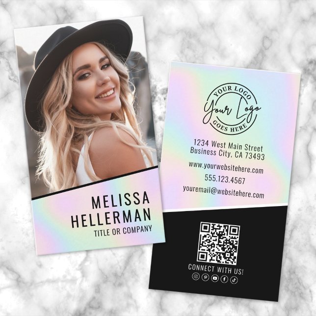 Carte De Visite Professional Holographic Photo Logo Vertical (Professional Holographic Photo Logo Vertical Business Card)