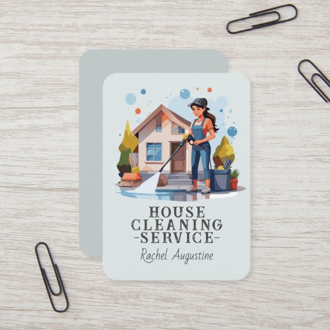 Carte De Visite Professional House Cleaning Service Housekeeping (Devant/Arrière en situation)