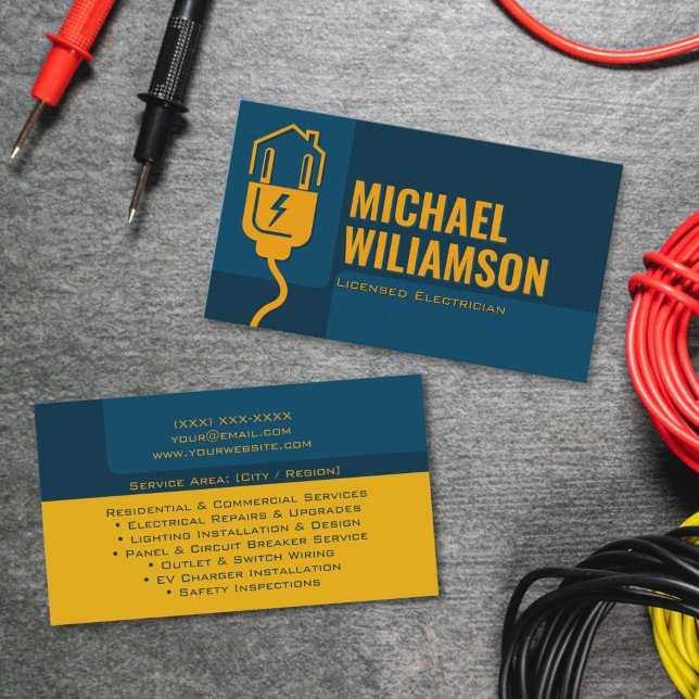 Carte De Visite Professional Licensed Electrician Electrical Work (High quality electrician business card layout – licensed electrician branding design)