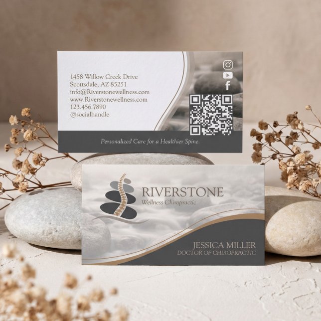 Carte De Visite Professional Luxe Stone River Chiropratique  (Professional Luxury Stone River Chiropractic Business Card)