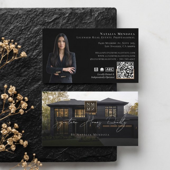 Carte De Visite Professional Luxury Black Real Estate Agent Photo  (Professional Luxury Black Real Estate Agent Photo Business Card)