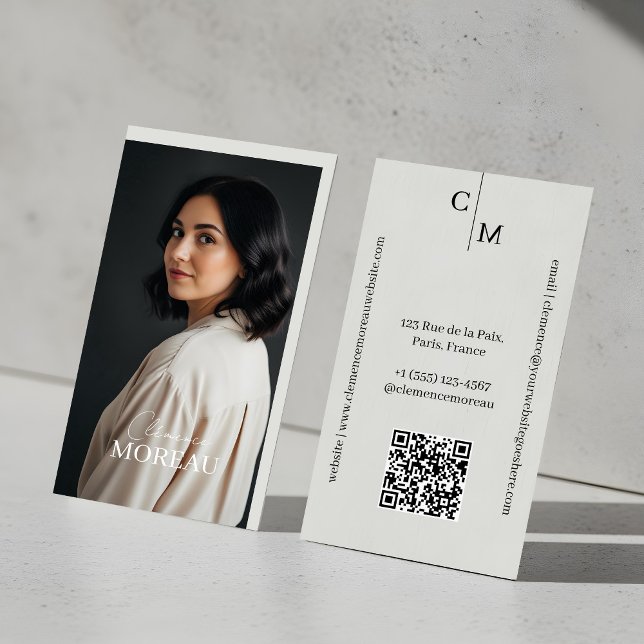 Carte De Visite Professional Minimal Elegant Modern Photo QR Code (Professional Minimal Elegant Modern Photo QR Code Business Card)