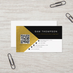 Carte De Visite Professional Modern Black Gold Foil QR Code