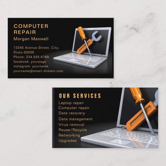 Carte De Visite Professional Modern Plain Simple Computer Repair (Devant / Derrière)