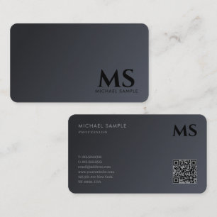 Carte De Visite Professional Modern QR Code Élégant Monogramme noi