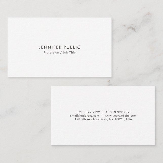 Carte De Visite Professional Modern Simple Elegant White Template (Devant / Derrière)