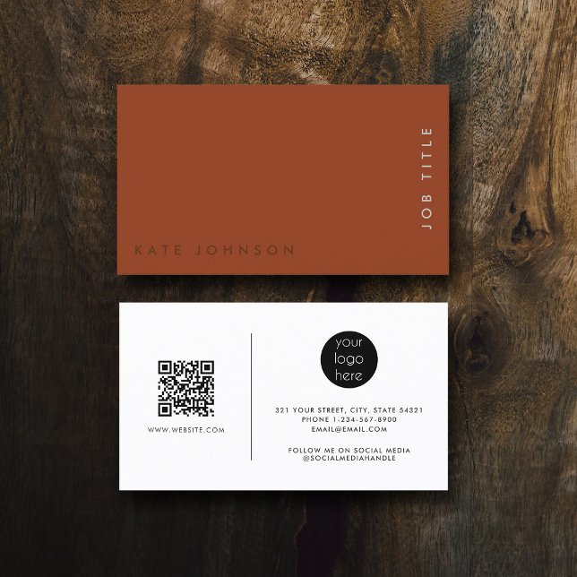 Carte De Visite Professional Modern Terracotta Minimaliste QR Code (Professional Modern Terracotta Minimalist QR Code Business Card)