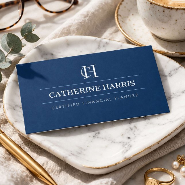 Carte De Visite Professional Monogram Financial Advisor Navy (Créateur téléchargé)
