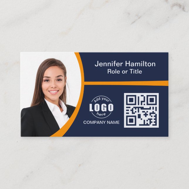 Carte De Visite Professional Orange ajoutez votre logo QR Code Pho (Devant)