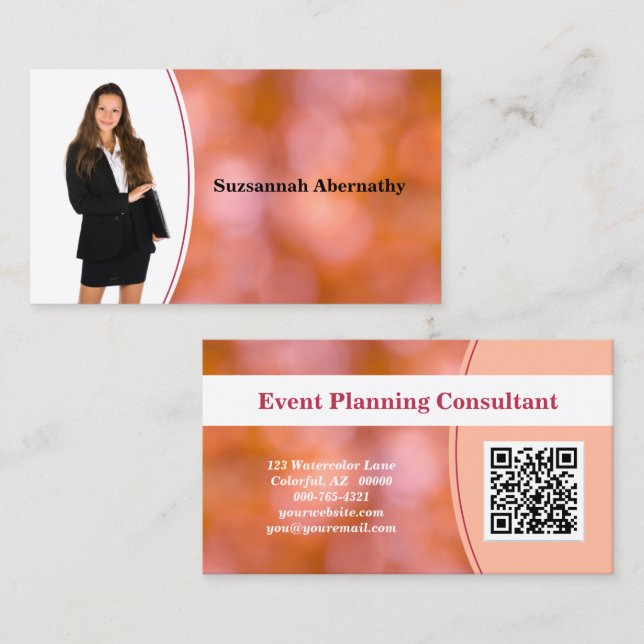 Carte De Visite Professional Orange Bokeh Blur Photo personnalisée (Devant / Derrière)