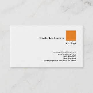 Carte De Visite Professional Orange White Simple Plain Architect