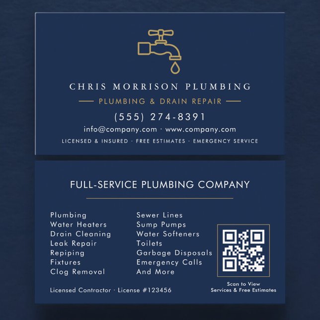 Carte De Visite Professional Plumbing Service QR Code (Créateur téléchargé)