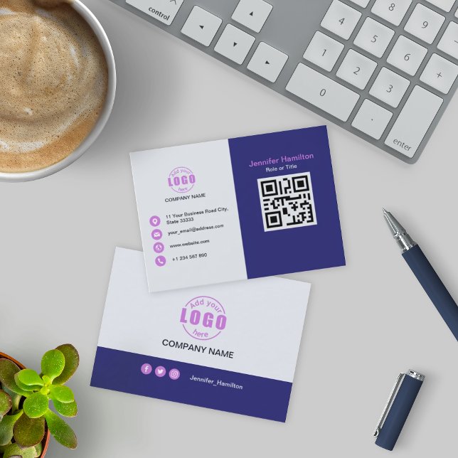 Carte De Visite Professional Purple ajoutez votre logo QR Code (Créateur téléchargé)