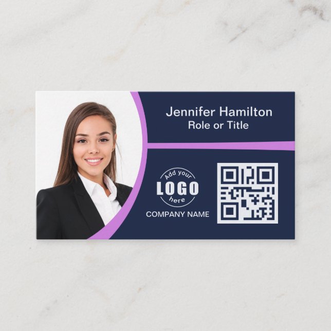 Carte De Visite Professional Purple ajoutez votre logo QR Code Pho (Devant)