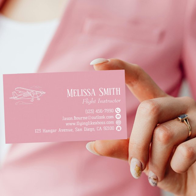 Carte De Visite Professional QR Code Pink White Flight Instructor (Créateur téléchargé)