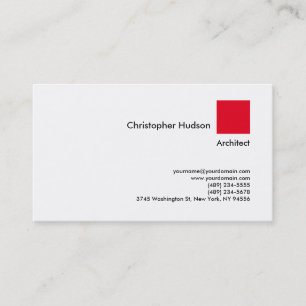 Carte De Visite Professional Red White Simple Plain Architect