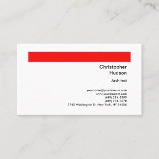 Carte De Visite Professional Red White Simple Plain Architect
