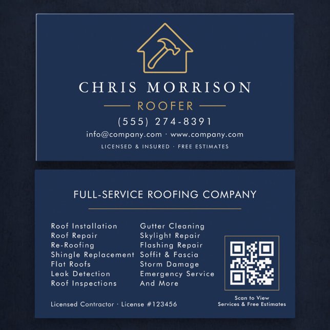 Carte De Visite Professional Roofing Roofer QR Code (Créateur téléchargé)