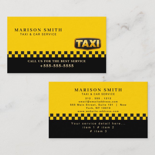 Carte De Visite Professional Taxi Service  (Devant / Derrière)