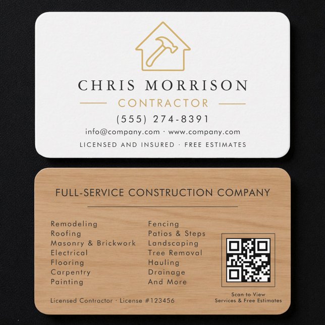 Carte De Visite Professional White Gold Builder QR Code (Créateur téléchargé)