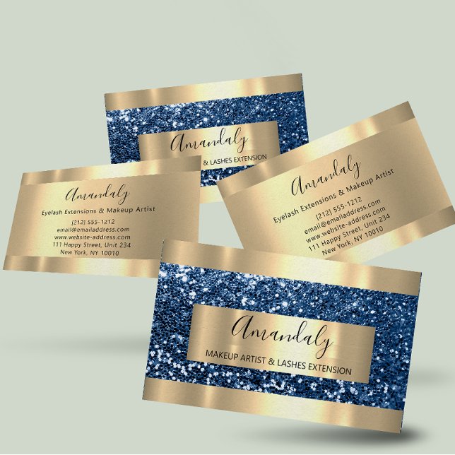 Carte De Visite ProfessionalGlitter Blue Navy Or moderne Lumineuse (ProfessionalGlitter Blue Navy Gold Modern Luminous Business Card)
