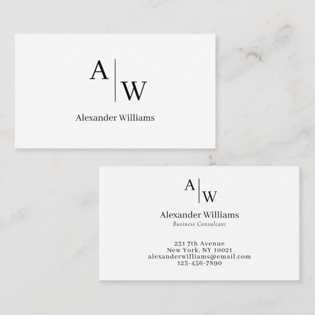 Carte De Visite Professionnel 2 Monogramme Nom Simple Basic Minima (Devant / Derrière)
