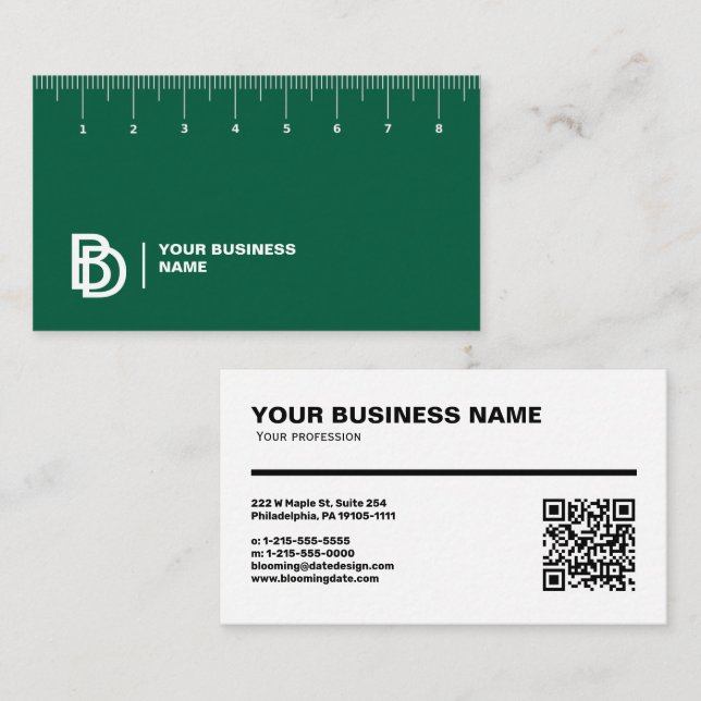 Carte de visite professionnel avec règle (cm) (Devant / Derrière)