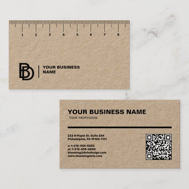 Carte de visite professionnel avec règle (cm) (Devant / Derrière)