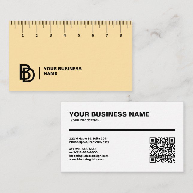 Carte de visite professionnel avec règle (cm) (Devant / Derrière)