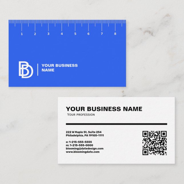 Carte de visite professionnel avec règle (cm) (Devant / Derrière)
