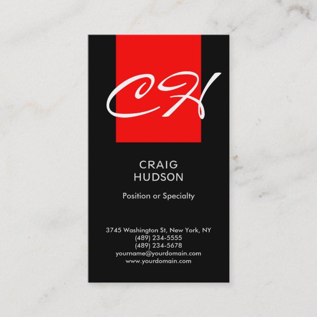 Carte de visite professionnel Black Red Chic (Devant)