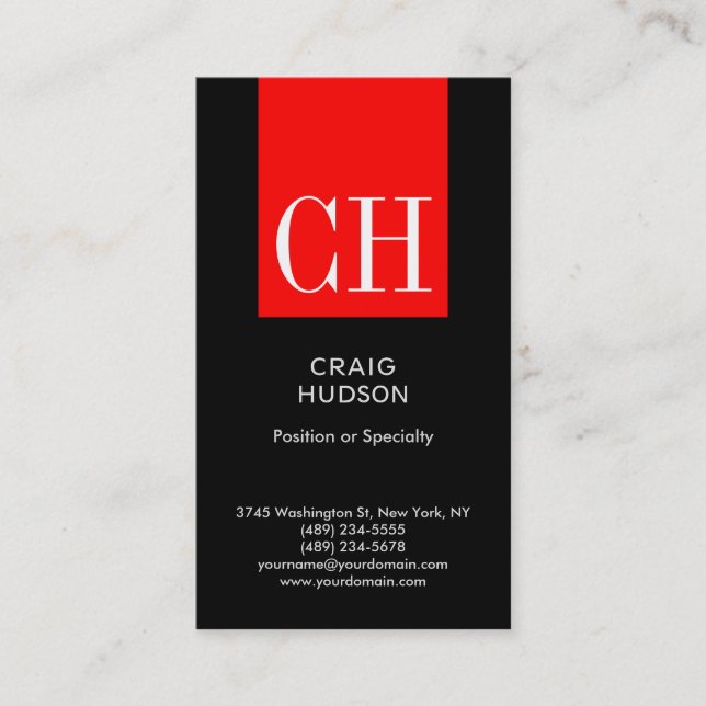 Carte de visite professionnel Black Red Monogram (Devant)