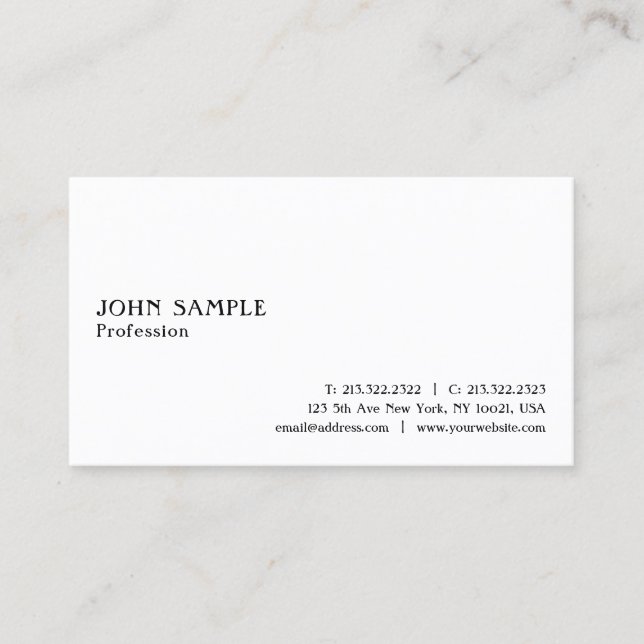 Carte De Visite Professionnel Blanc Moderne Élégant Simple Plain (Devant)