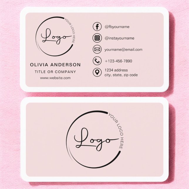 Carte De Visite Professionnel Blush Pink Business Logo Médias soci (Créateur téléchargé)