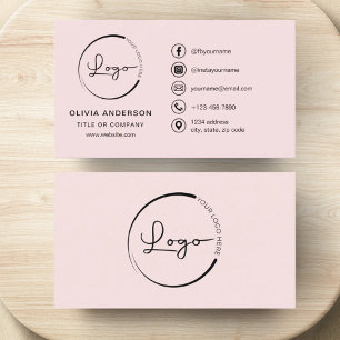Carte De Visite Professionnel Blush Pink Business Logo Médias soci