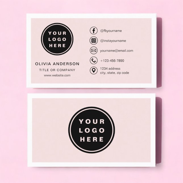 Carte De Visite Professionnel Blush Pink Business Logo Médias soci (Créateur téléchargé)
