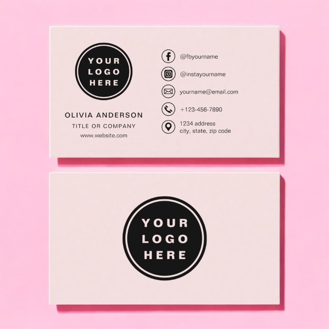 Carte De Visite Professionnel Blush Pink Business Logo Médias soci (Créateur téléchargé)