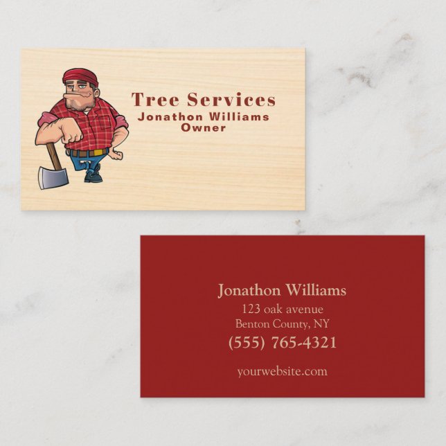 Carte De Visite Professionnel Bois Arbre Service d'ajustement gars (Devant / Derrière)