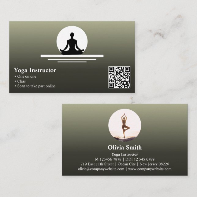Carte de visite professionnel Brown Yoga avec phot (Devant / Derrière)