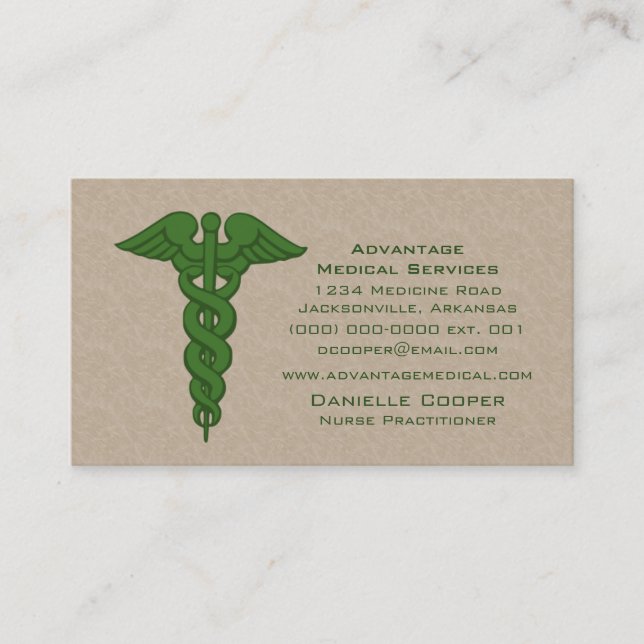 Carte de visite professionnel Caduceus, Vert (Devant)