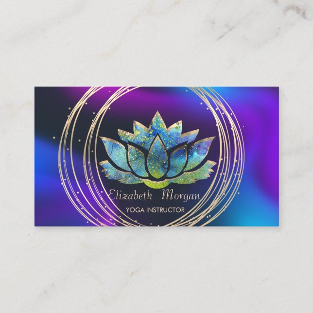 Carte De Visite Professionnel, Cercles d'or Lotus Dark Holographic (Devant)