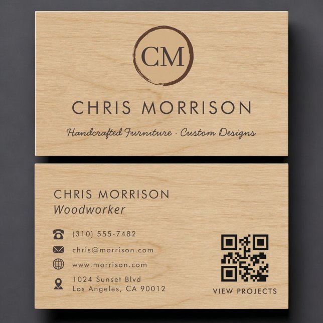 Carte De Visite Professionnel Code QR Bois Menuisier (Créateur téléchargé)