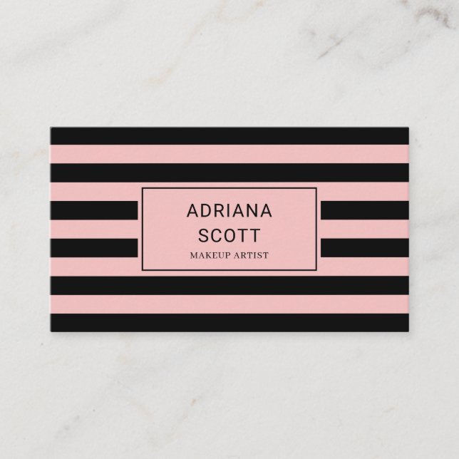 Carte De Visite Professionnel de la beauté Stripe Rose Blush Chic (Devant)