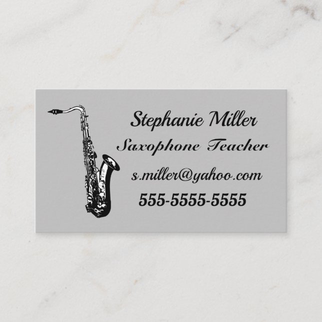 Carte De Visite Professionnel de la musique. Saxophone. (Devant)