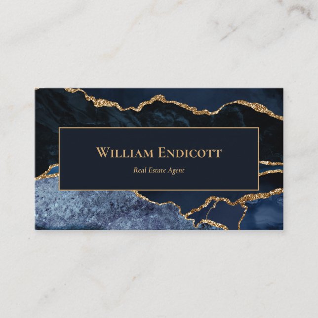 Carte De Visite Professionnel de l'immobilier agate bleu marine or (Devant)