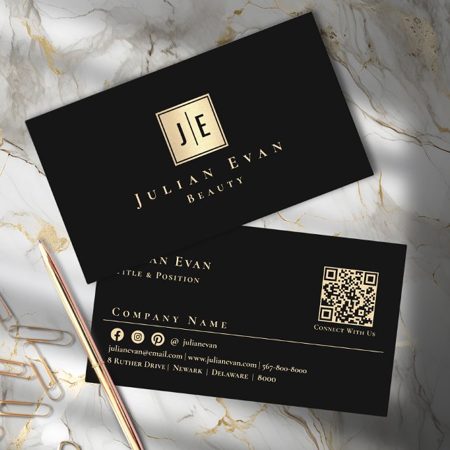 Carte de visite professionnel de monogramme noir e (Créateur téléchargé)