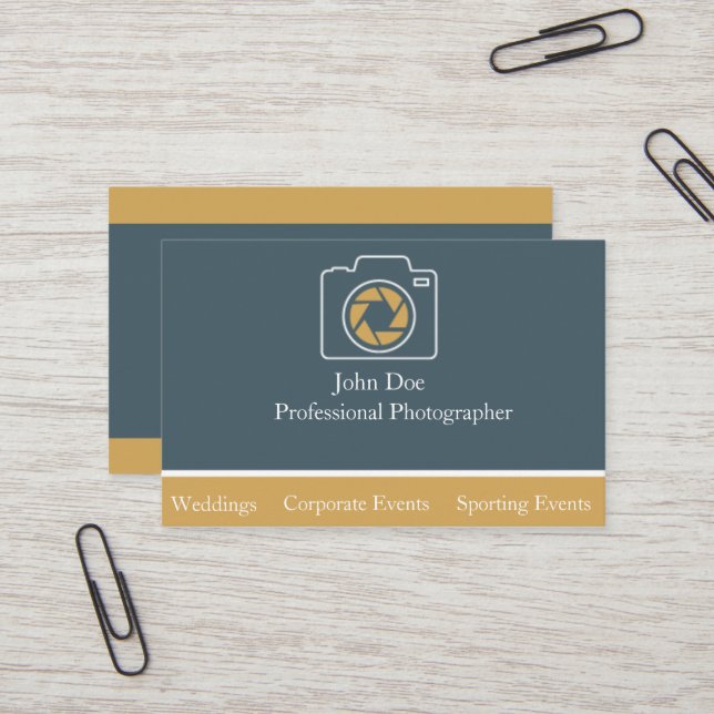 Carte de visite professionnel de photographie (Devant/Arrière en situation)