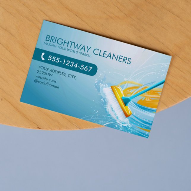 Carte De Visite Professionnel des Services de Nettoyage  Balai Ble (Créateur téléchargé)